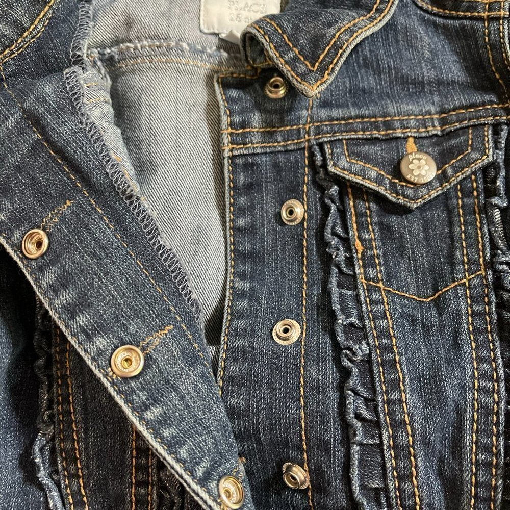 GIRLS The Childrens Place 1989 Jean Jacket size 18m with Ruffles & Flower Snaps - Picture 4 of 8